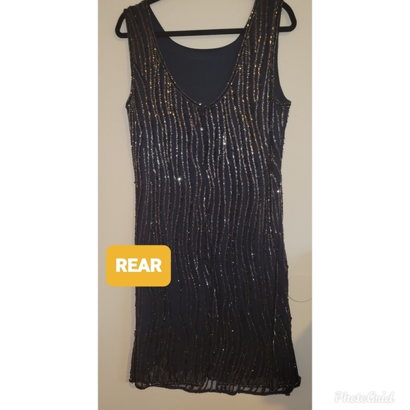 Pissaro Navy Beaded Cocktail Dress - Picture 2 of 6